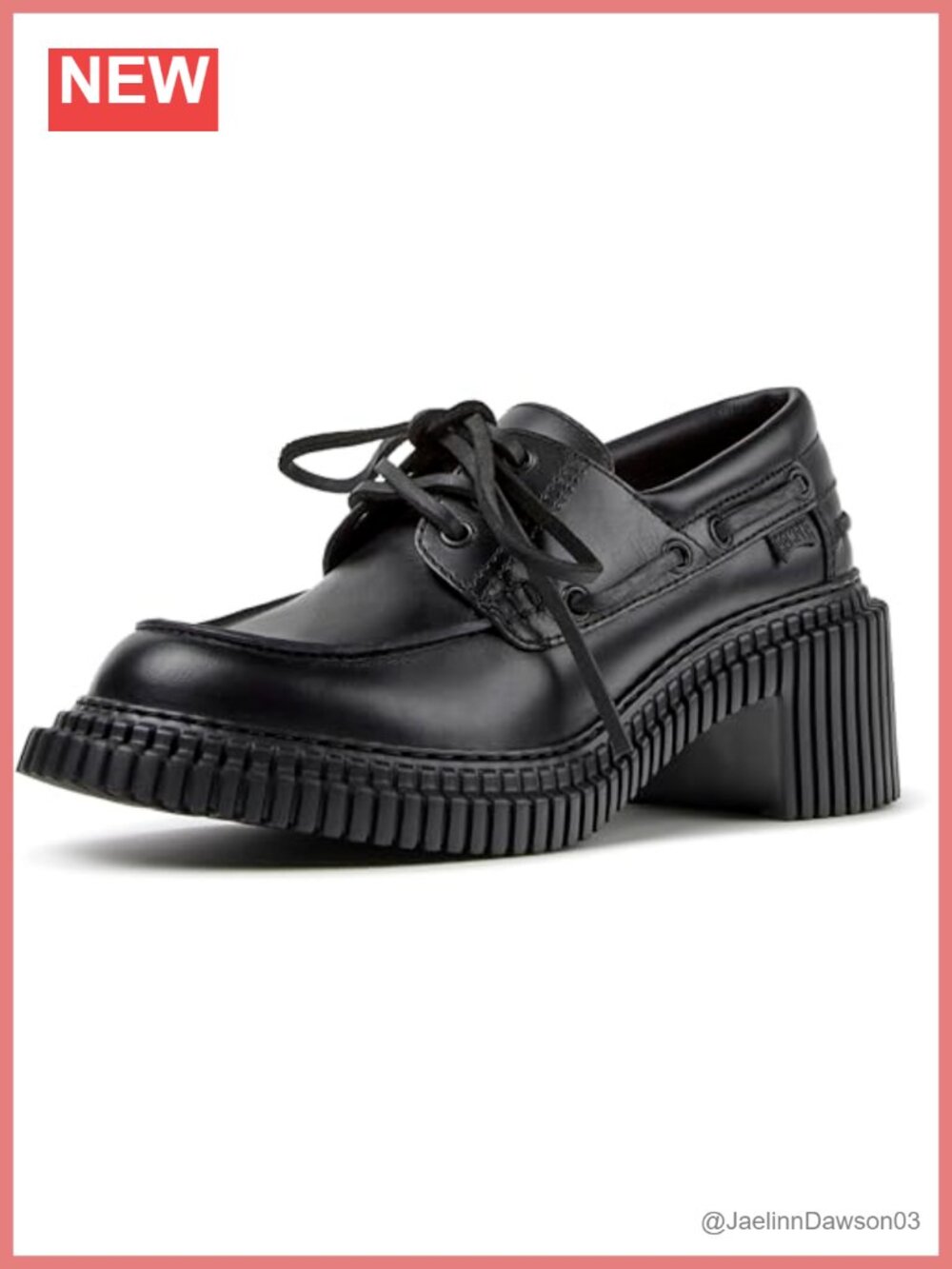 Women's Leather Boat Shoes Block Heel Lace-Up - Camper